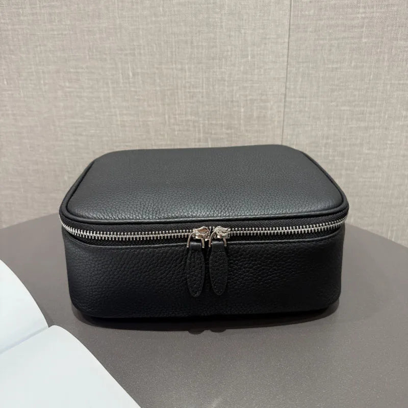Leather large-capacity fashionable box-shaped makeup bag, portable multi-functional wash bag, simple travel cosmetic storage
