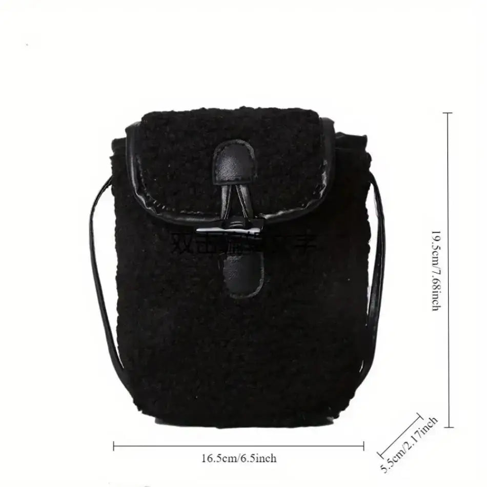 1 Pcs Women's Retro Lamb Fleece Bag Color Blocking Minimalist Mobile Phone Bag Single Shoulder Crossbody Small Bag