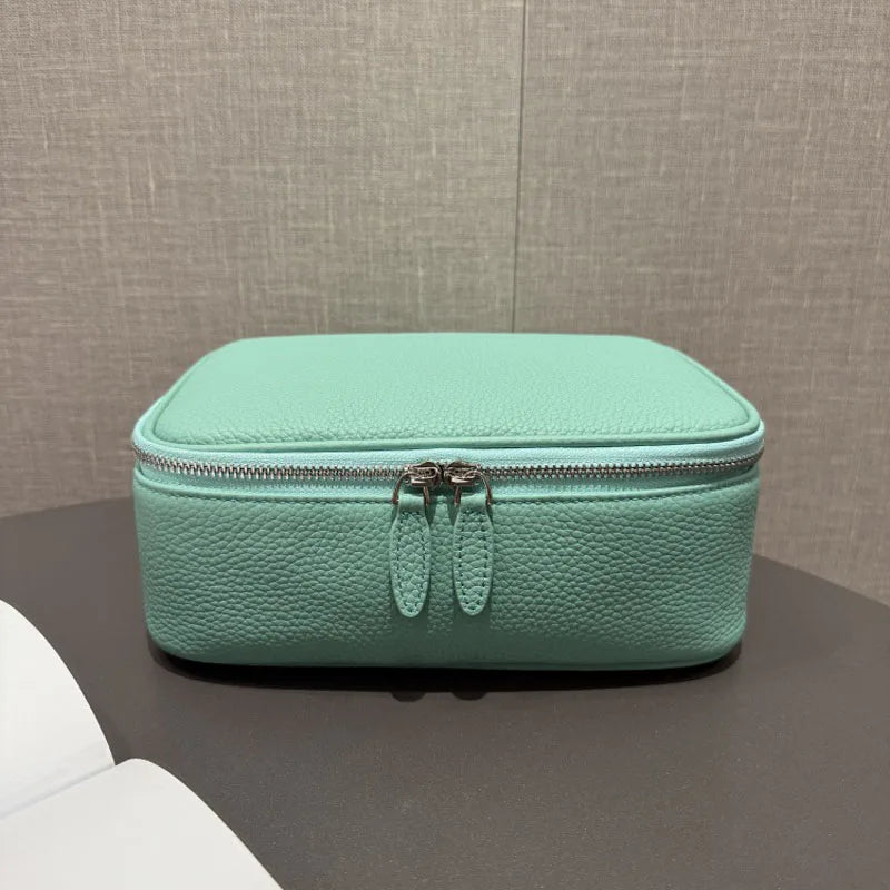 Leather large-capacity fashionable box-shaped makeup bag, portable multi-functional wash bag, simple travel cosmetic storage