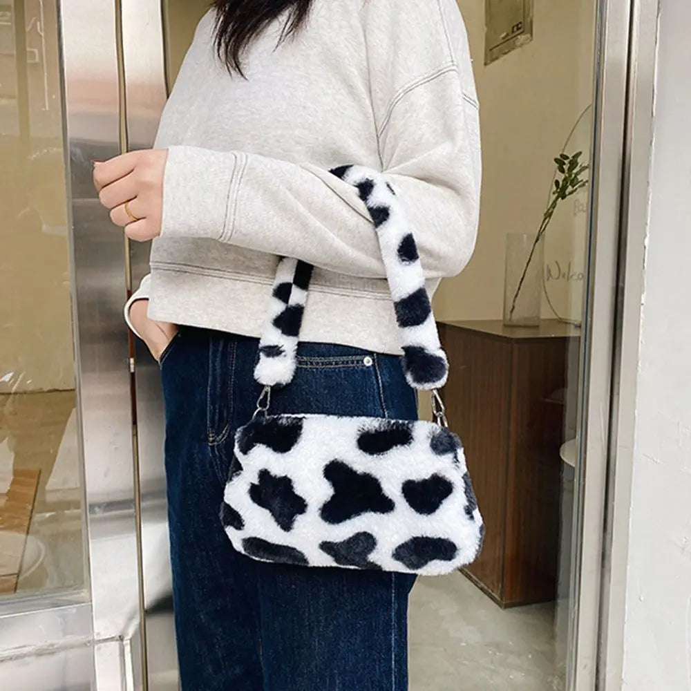 Women Leopard Plush Crossbody Bags Handbags Messenger Bags Shoulder Bags Underarm Bags