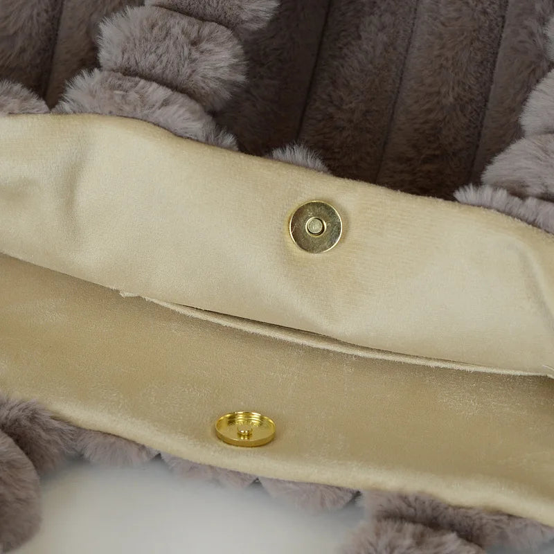 Autumn Winter Soft Plush Tote Bag Stylish College Student Shoulder Bags for Women Handbag with Leather Material Polyester Lining